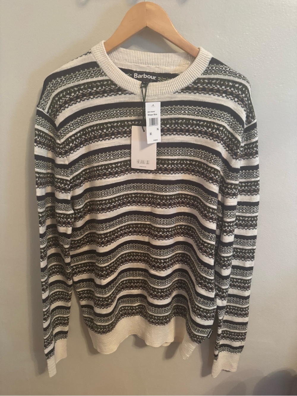 Barbour Topcliffe Fair Isle Crewneck Sweater Men’s XL Whisper White NWT
